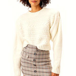 For Love and Lemons Cream Cable Knit Crewneck Pullover Sweater XXS‎ Dominique